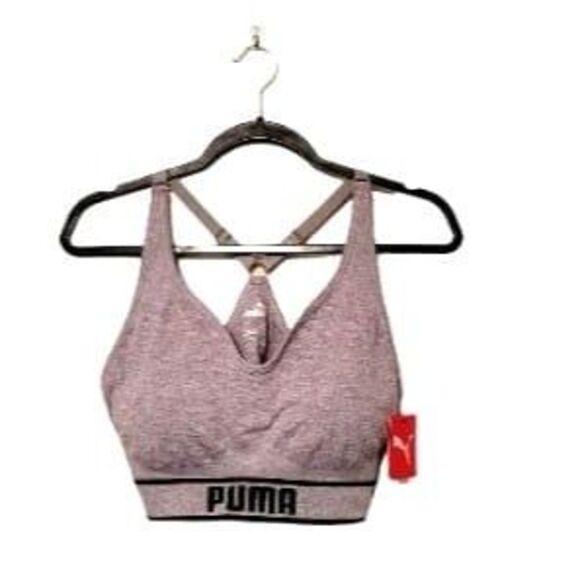 Puma Womens Sports Bra Grey Xl  Plus Size Racerback Padded Logo New - Picture 5 of 5